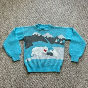 HG Kids Christmas Sweater Blue Pullover Girls M Polar Bear Winter Sparkles